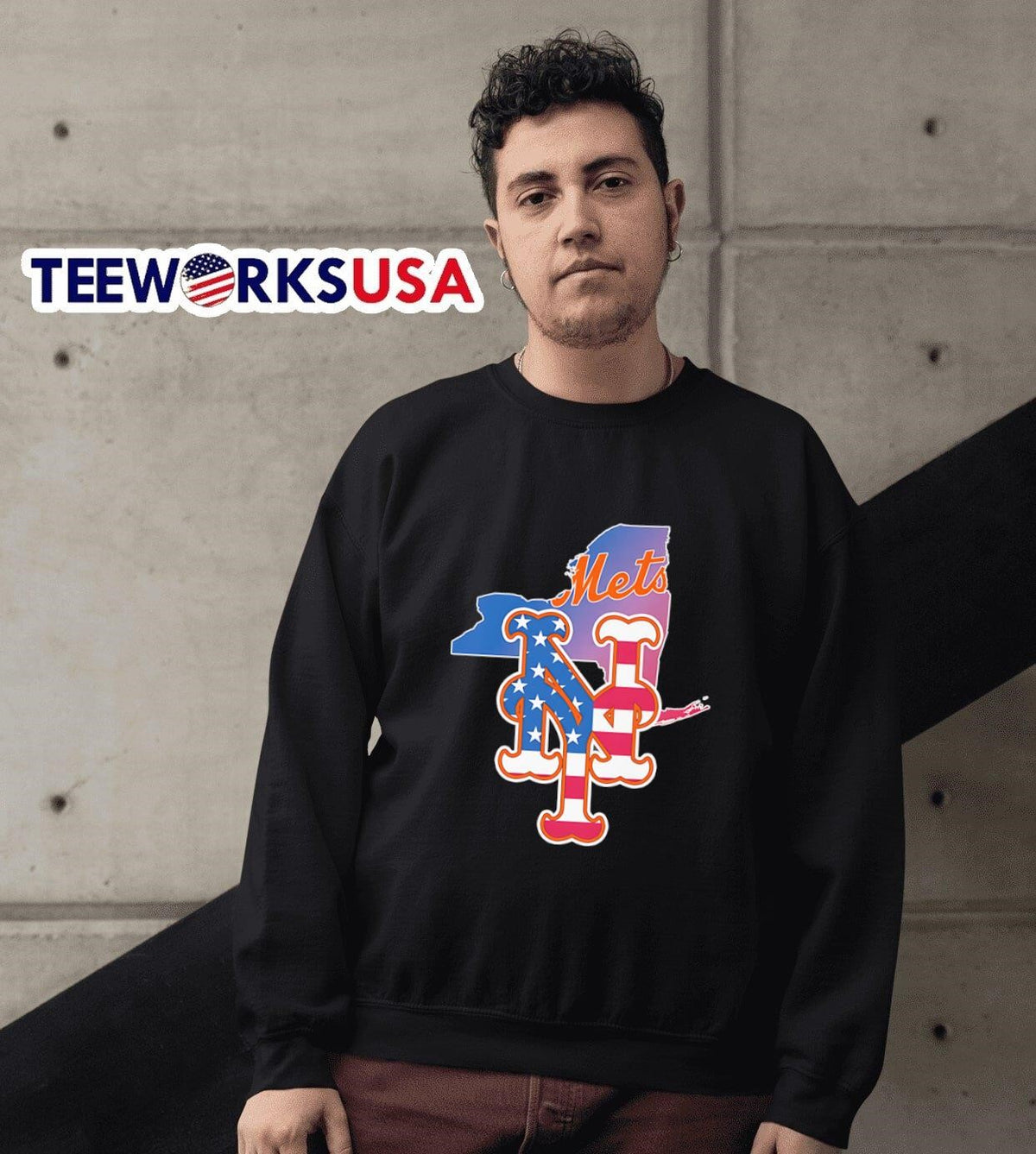 Map American flag New York Mets logo - Adult & Kids T-Shirts, Sweatshirts & Hoodies apparel design preview 6
