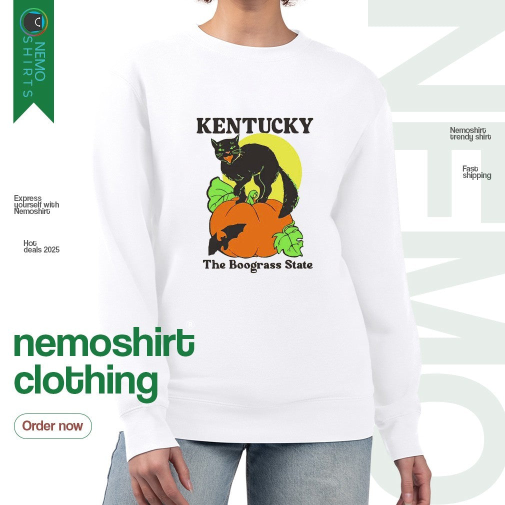 Kentucky the boograss state black cat pumpkin - Adult & Kids T-Shirts, Sweatshirts & Hoodies apparel design preview 4