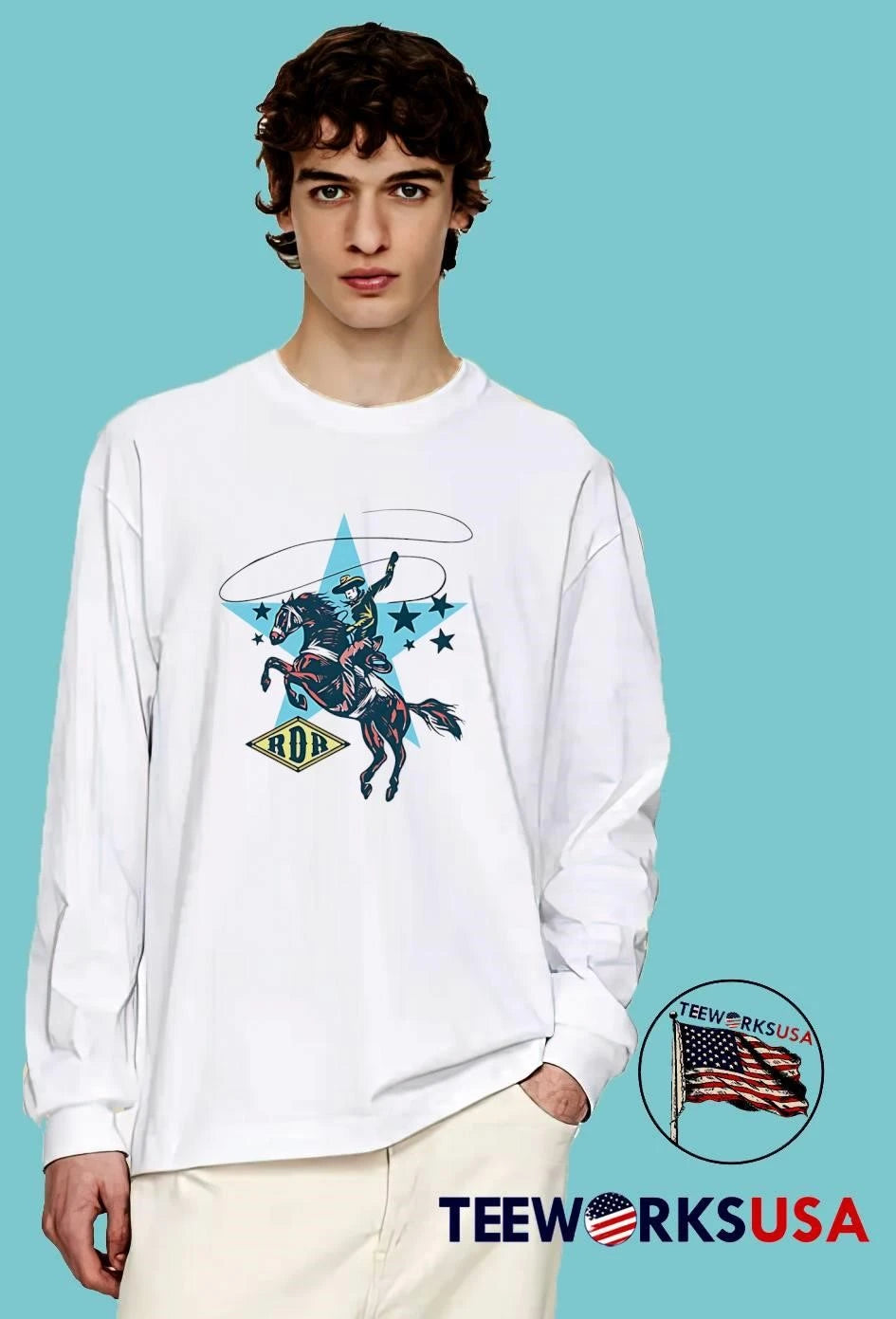 RDR Cowboy Riding Horse Lassoing Cattle Western Style - Adult & Kids T-Shirts, Sweatshirts & Hoodies apparel design preview 3