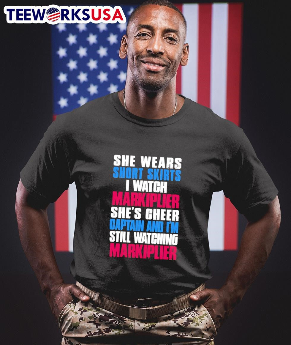 She Wears Short Skirts I Watch Markiplier She's Cheer - Adult & Kids T-Shirts, Sweatshirts & Hoodies apparel design preview 1