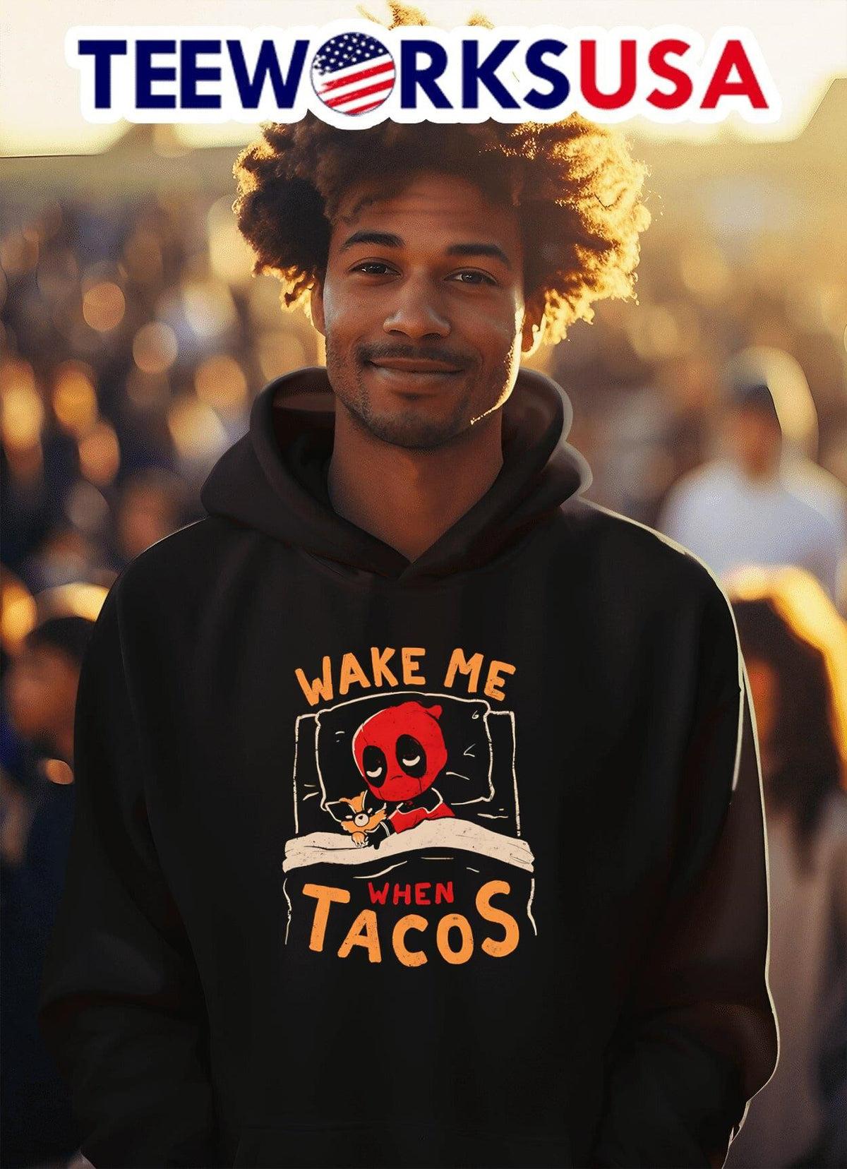 Deadpool wake me when tacos - Adult & Kids T-Shirts, Sweatshirts & Hoodies apparel design preview 2