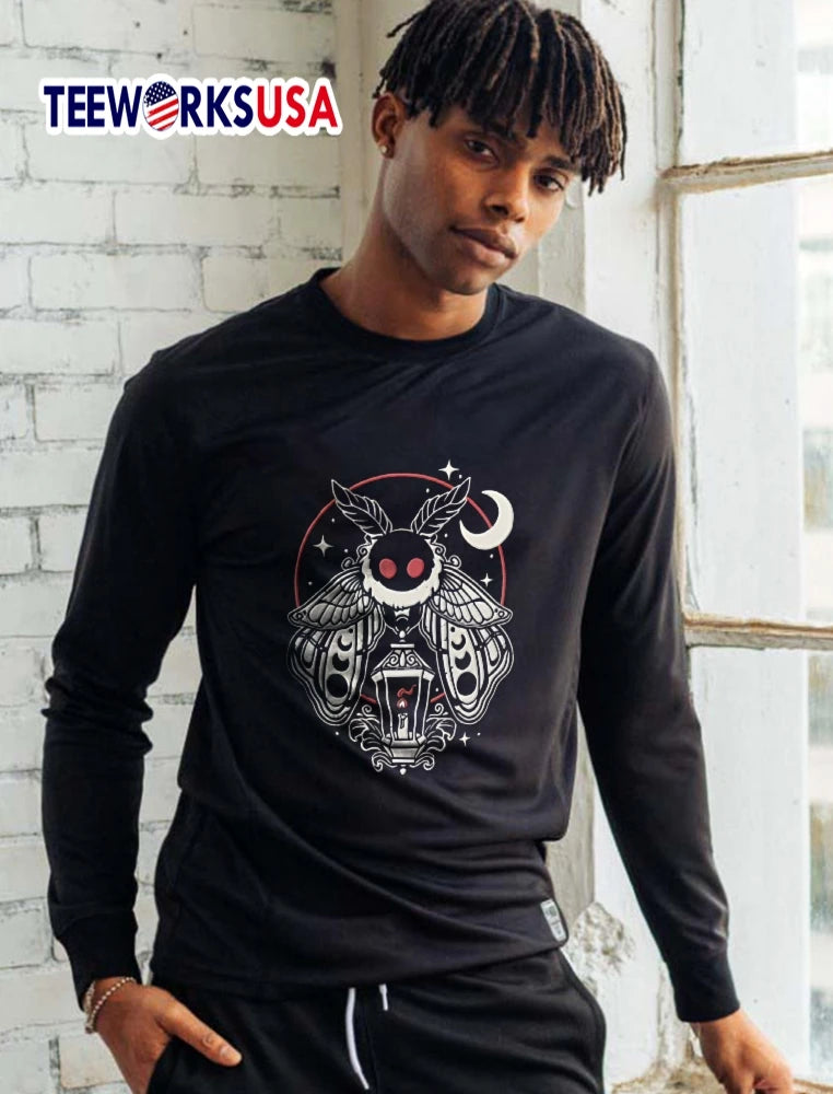 Mothman Red Eyes Lit Candle Lantern Crescent Moon - Adult & Kids T-Shirts, Sweatshirts & Hoodies apparel design preview 5