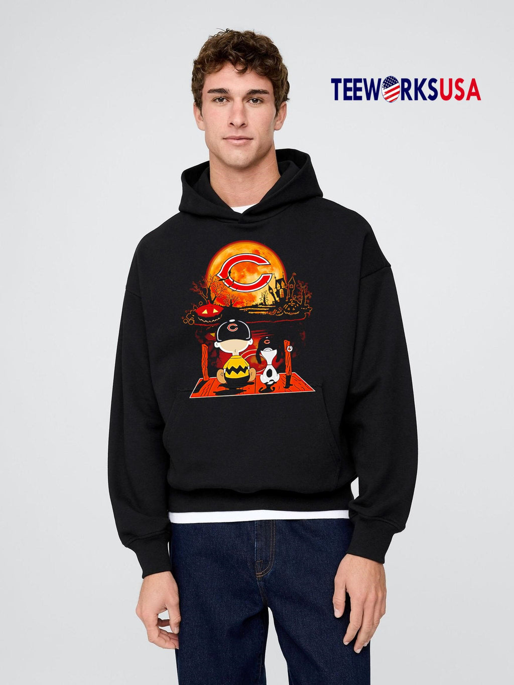 Charlie brown and Snoopy watching chicago bears - Adult & Kids T-Shirts, Sweatshirts & Hoodies apparel design preview 2