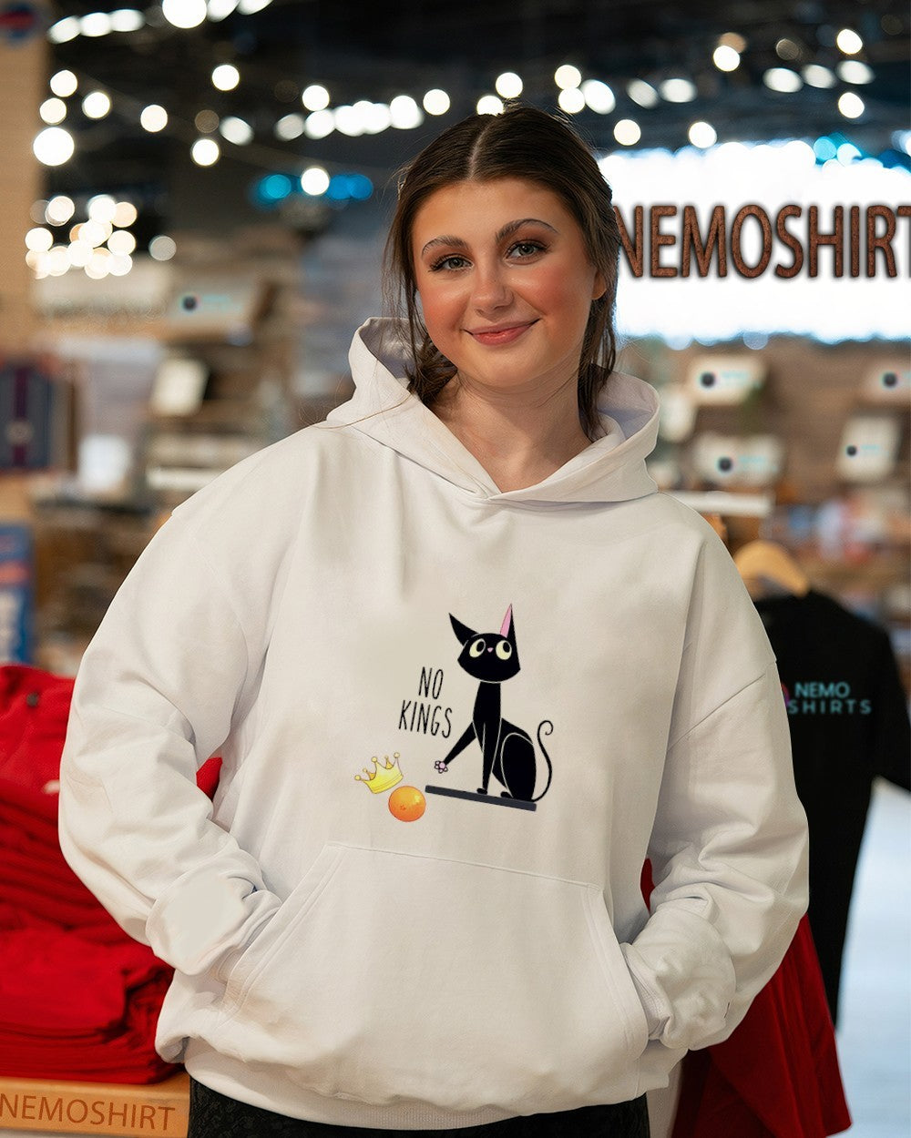 No Kings with black cat - Adult & Kids T-Shirts, Sweatshirts & Hoodies apparel design preview 3