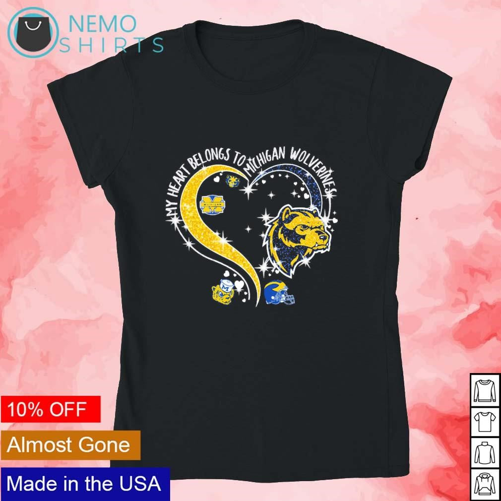 My heart belongs to Michagan Wolverines glitters - Adult & Kids T-Shirts, Sweatshirts & Hoodies apparel design preview 4