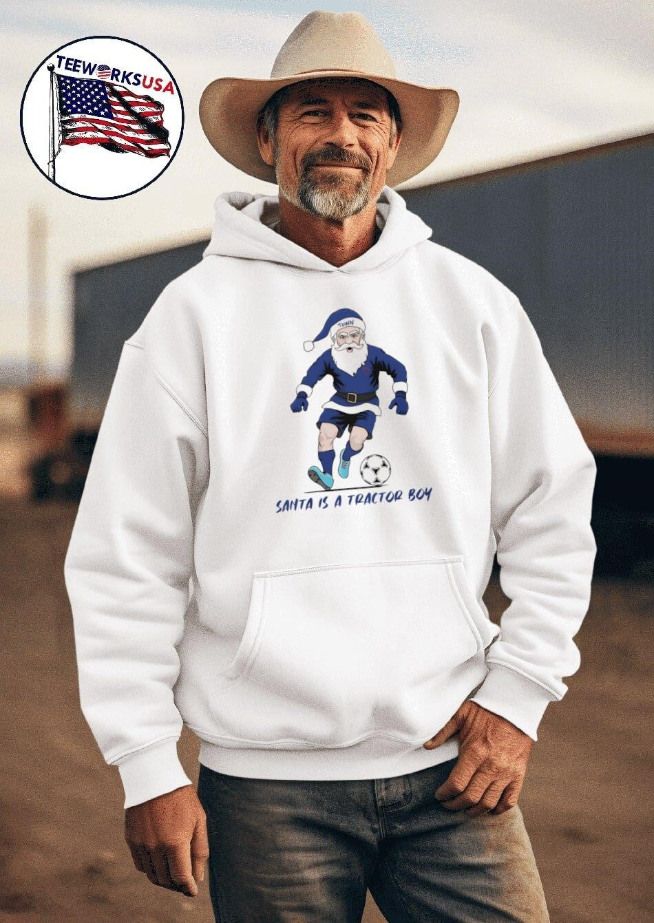 Santa Claus is a tractor boy soccer - Adult & Kids T-Shirts, Sweatshirts & Hoodies apparel design preview 2