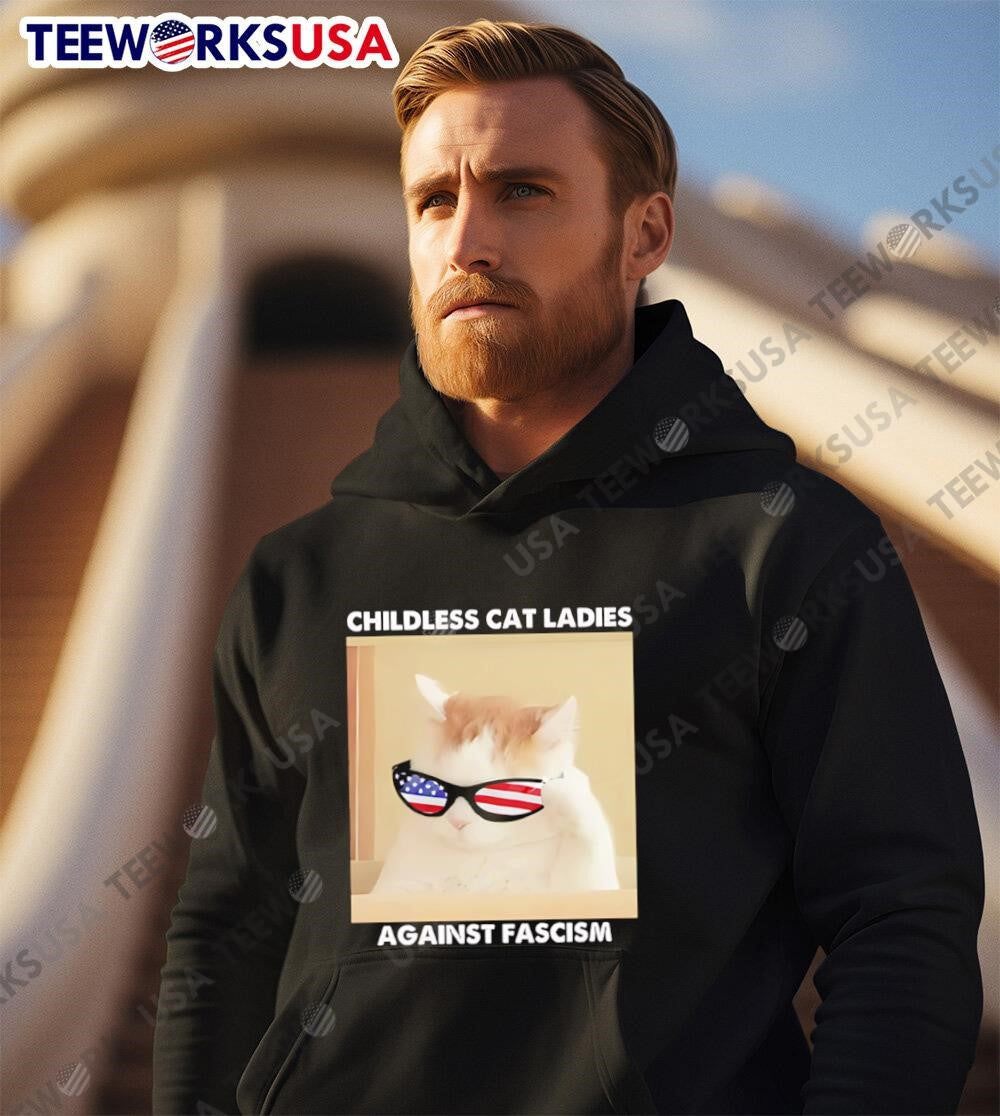 Childless Cat Ladies Against Fascism Kamala Harris - Adult & Kids T-Shirts, Sweatshirts & Hoodies apparel design preview 2