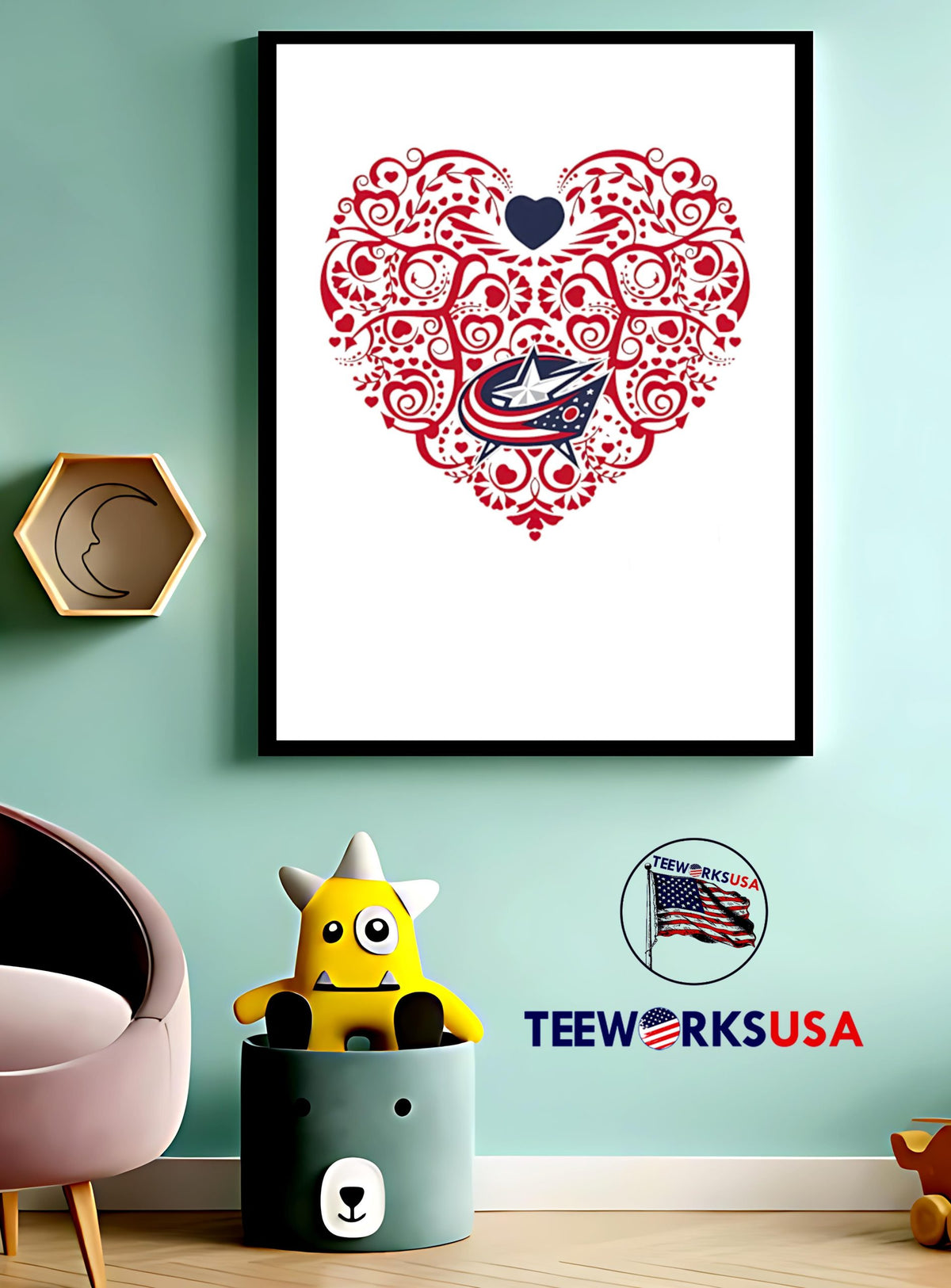 Columbus Blue Jackets Floral Pattern Heart logo - Adult & Kids T-Shirts, Sweatshirts & Hoodies apparel design preview 3