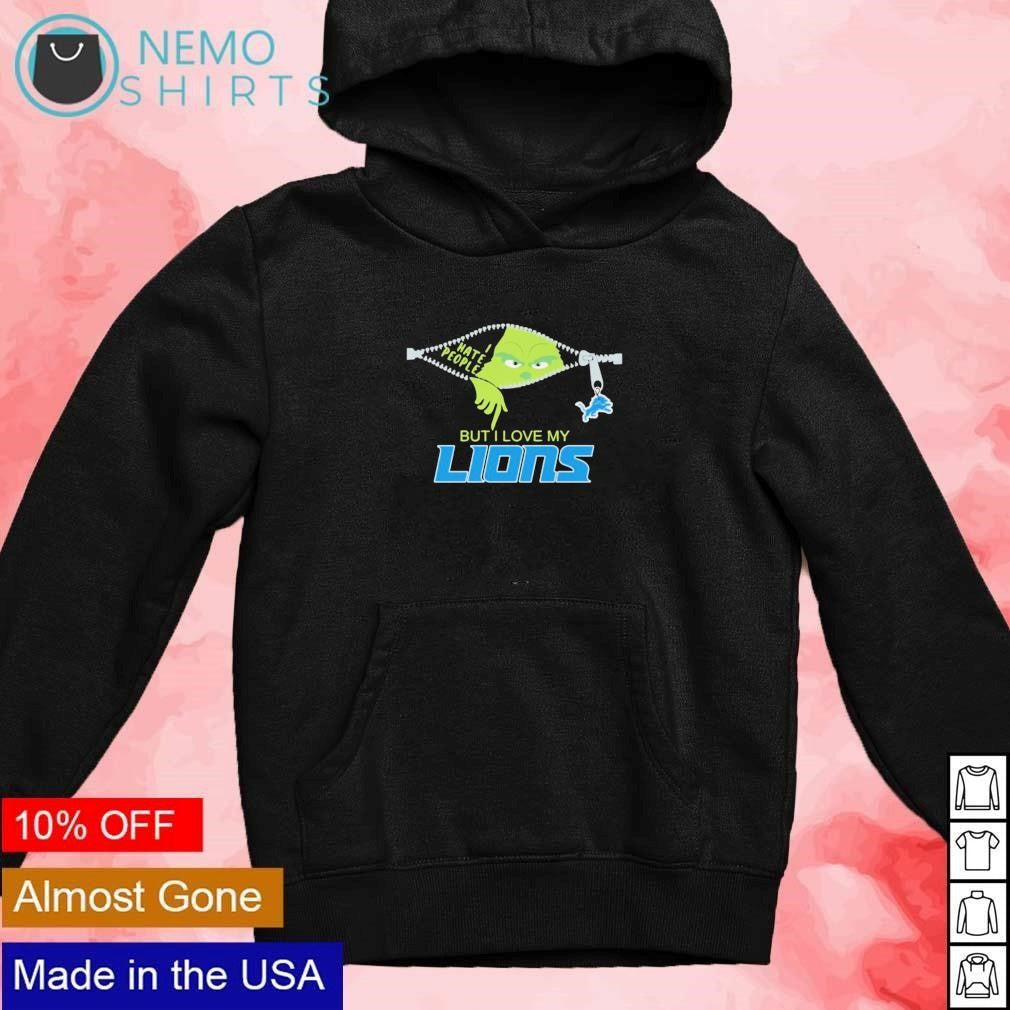 Grinch zip I hate people but love my Detroit Lions - Adult & Kids T-Shirts, Sweatshirts & Hoodies apparel design preview 2