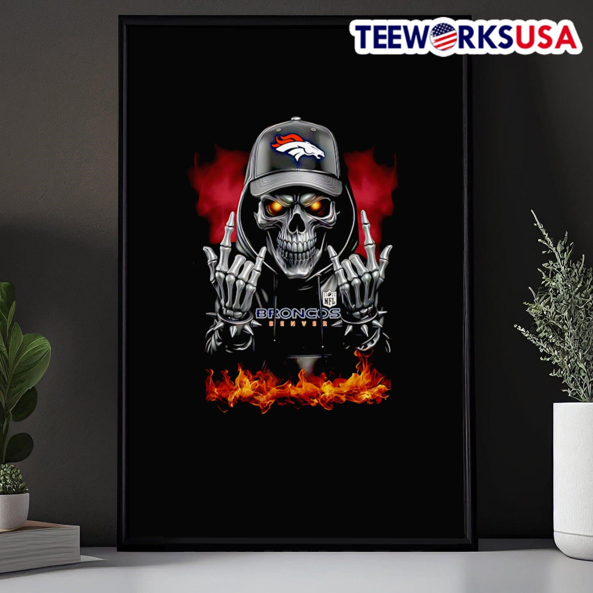 Skeleton with sign of the horns Denver Broncos - Adult & Kids T-Shirts, Sweatshirts & Hoodies apparel design preview 5