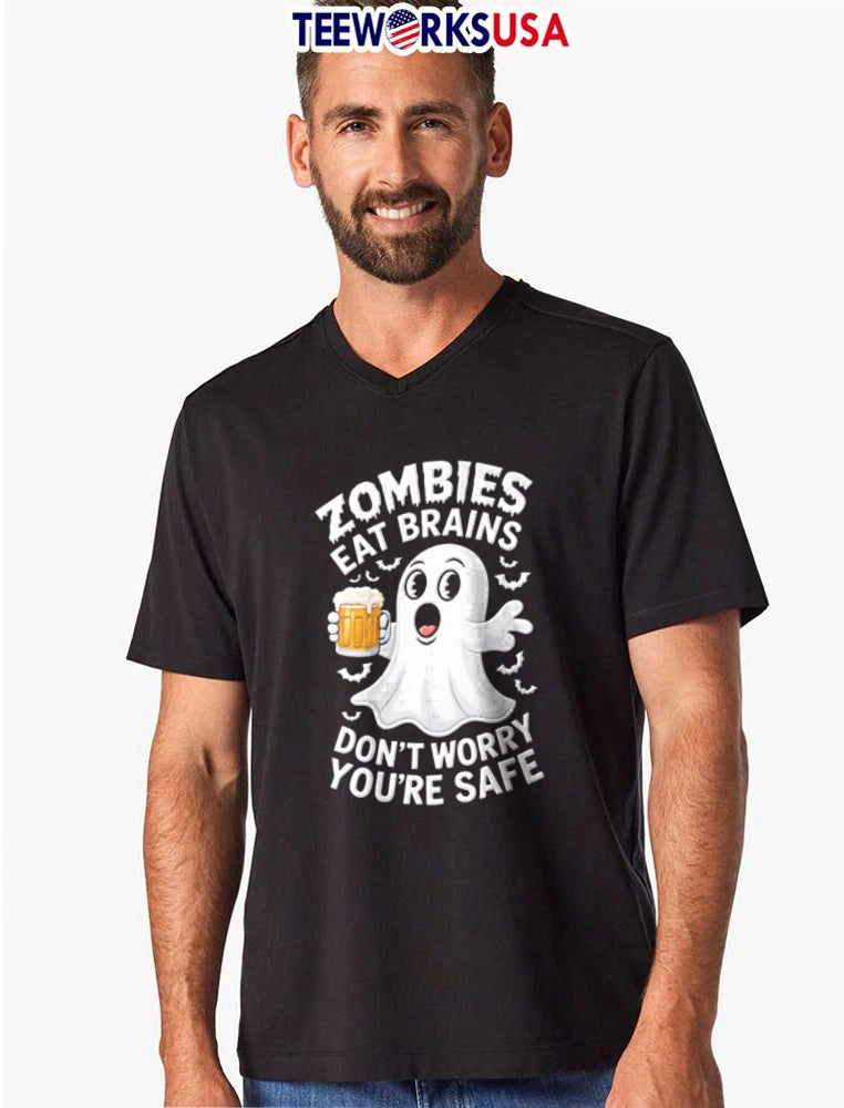 Zombies Eat Brains Dont Worry You Are Safe ghost - Adult & Kids T-Shirts, Sweatshirts & Hoodies apparel design preview 8