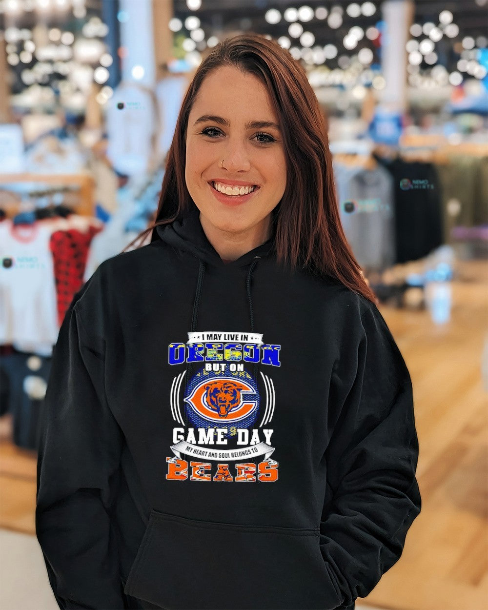 I may live in Oregon but on game day my heart and - Adult & Kids T-Shirts, Sweatshirts & Hoodies apparel design preview 3