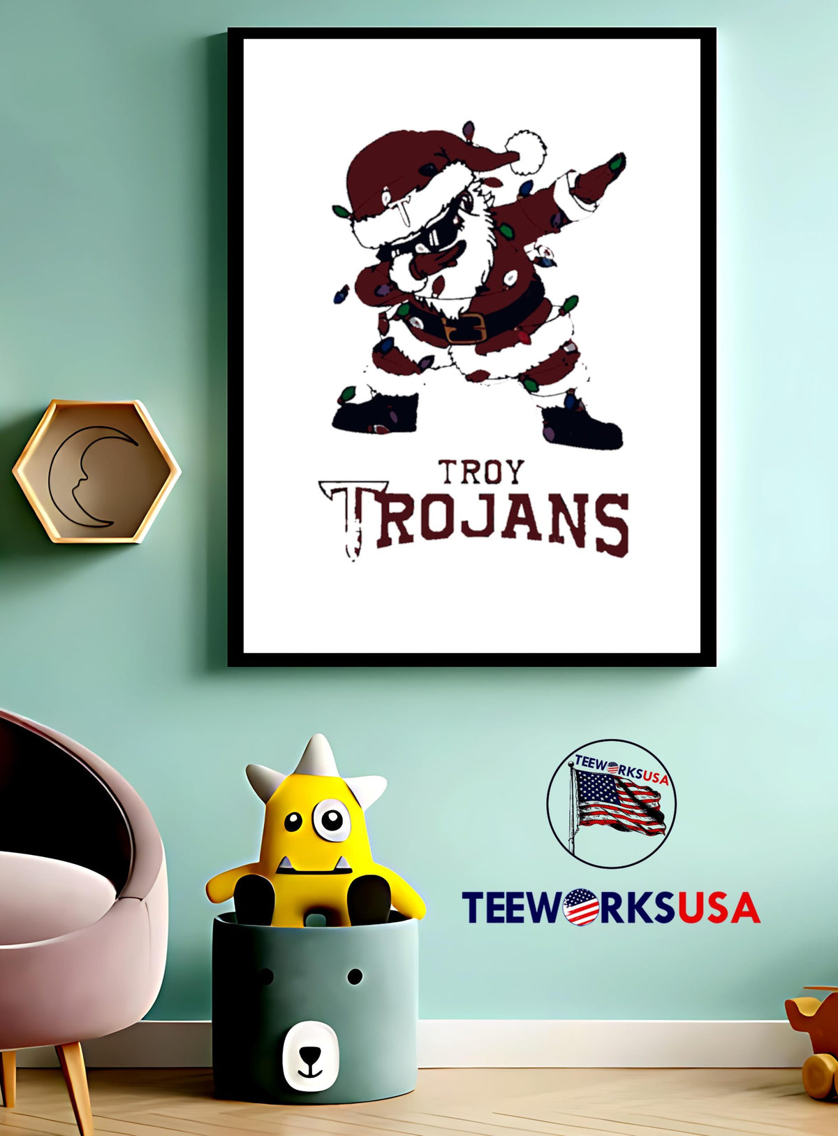 Troy Trojans Dabbing Santa Claus Ugly Christmas Light - Adult & Kids T-Shirts, Sweatshirts & Hoodies apparel design preview 4
