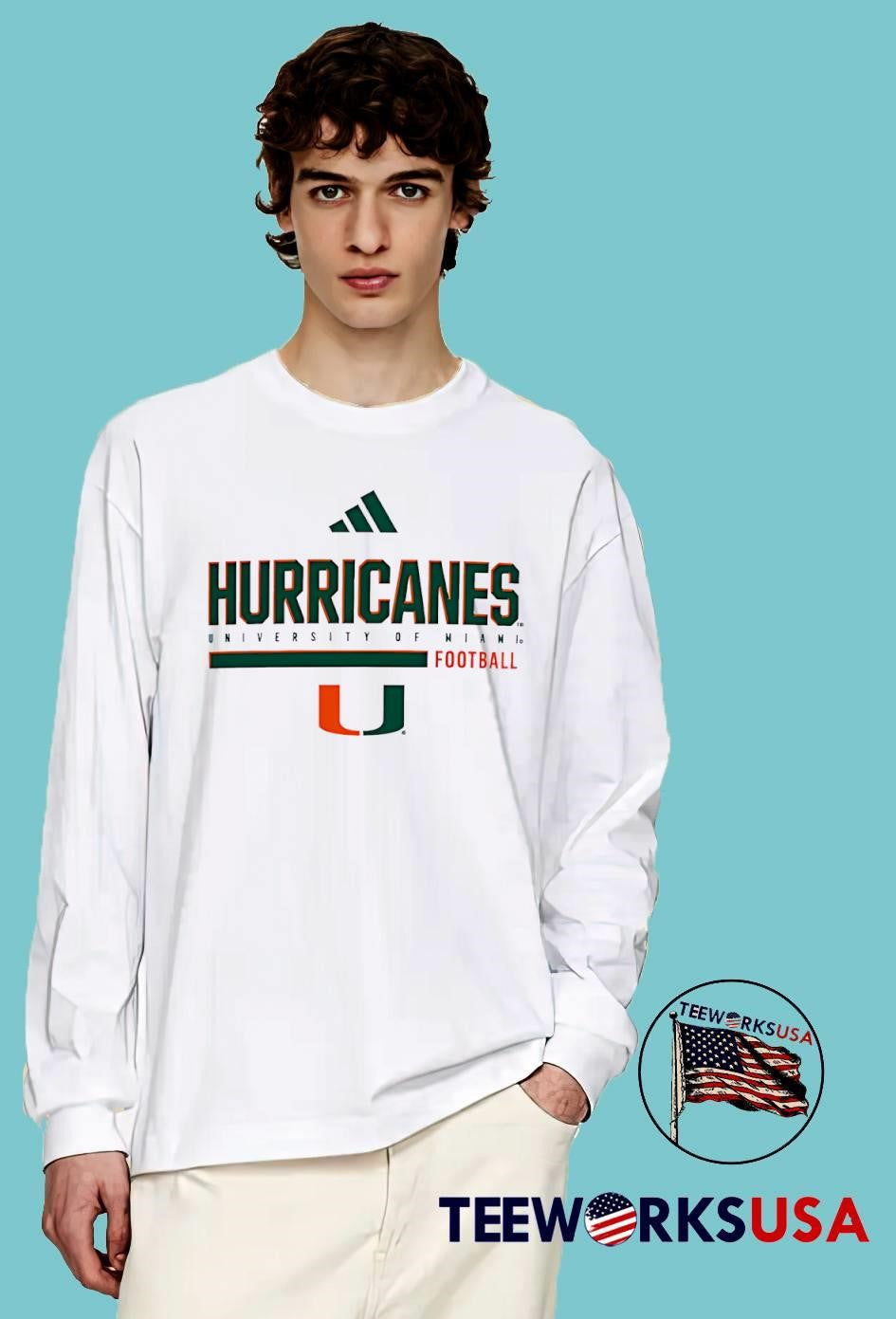 Miami Hurricanes White Football Pregame Performance - Adult & Kids T-Shirts, Sweatshirts & Hoodies apparel design preview 4
