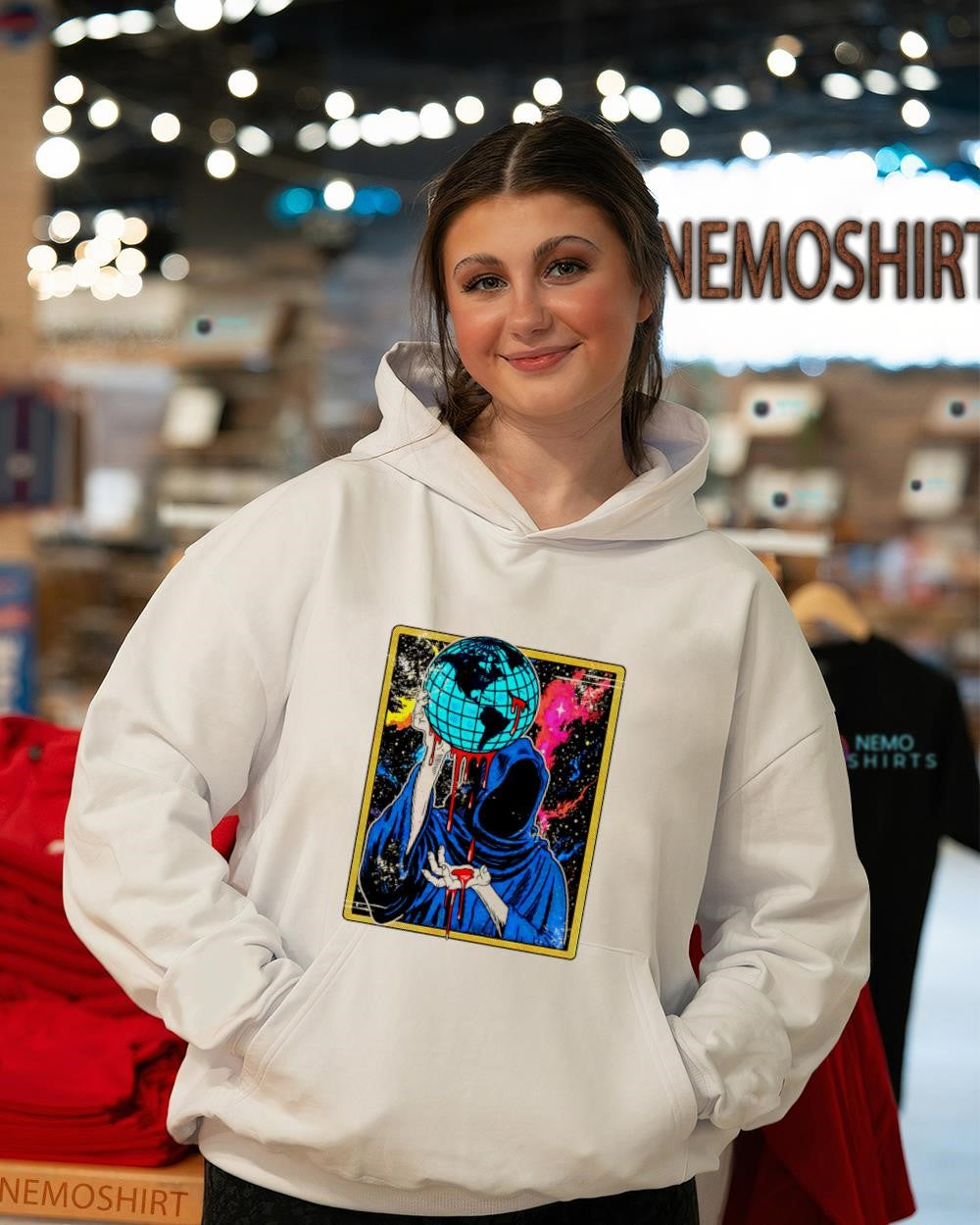 Grim Reaper Holding a Bleeding Earth in Space - Adult & Kids T-Shirts, Sweatshirts & Hoodies apparel design preview 3