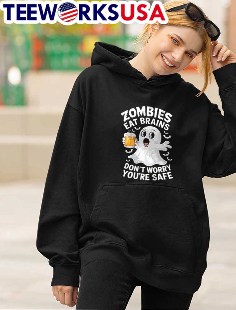 Zombies Eat Brains Dont Worry You Are Safe ghost - Adult & Kids T-Shirts, Sweatshirts & Hoodies apparel design preview 4