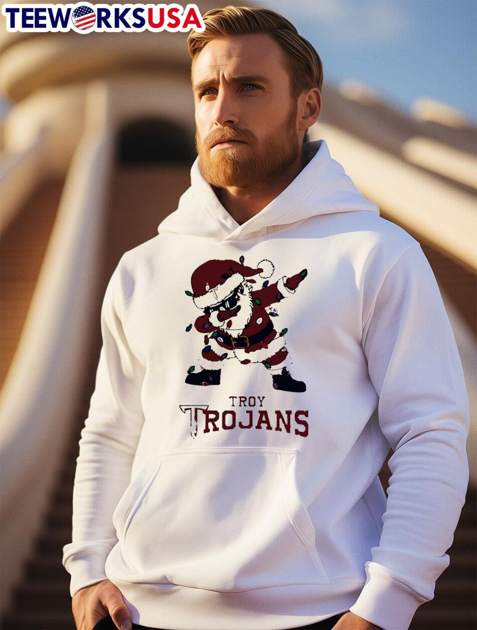 Troy Trojans Dabbing Santa Claus Ugly Christmas Light - Adult & Kids T-Shirts, Sweatshirts & Hoodies apparel design preview 2