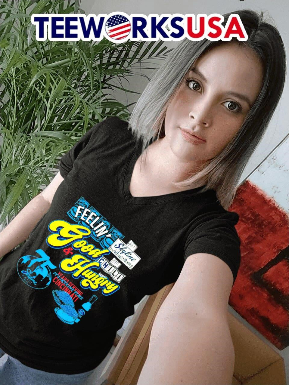 Feelin' good if hungry 75 years serving it's skyline - Adult & Kids T-Shirts, Sweatshirts & Hoodies apparel design preview 4