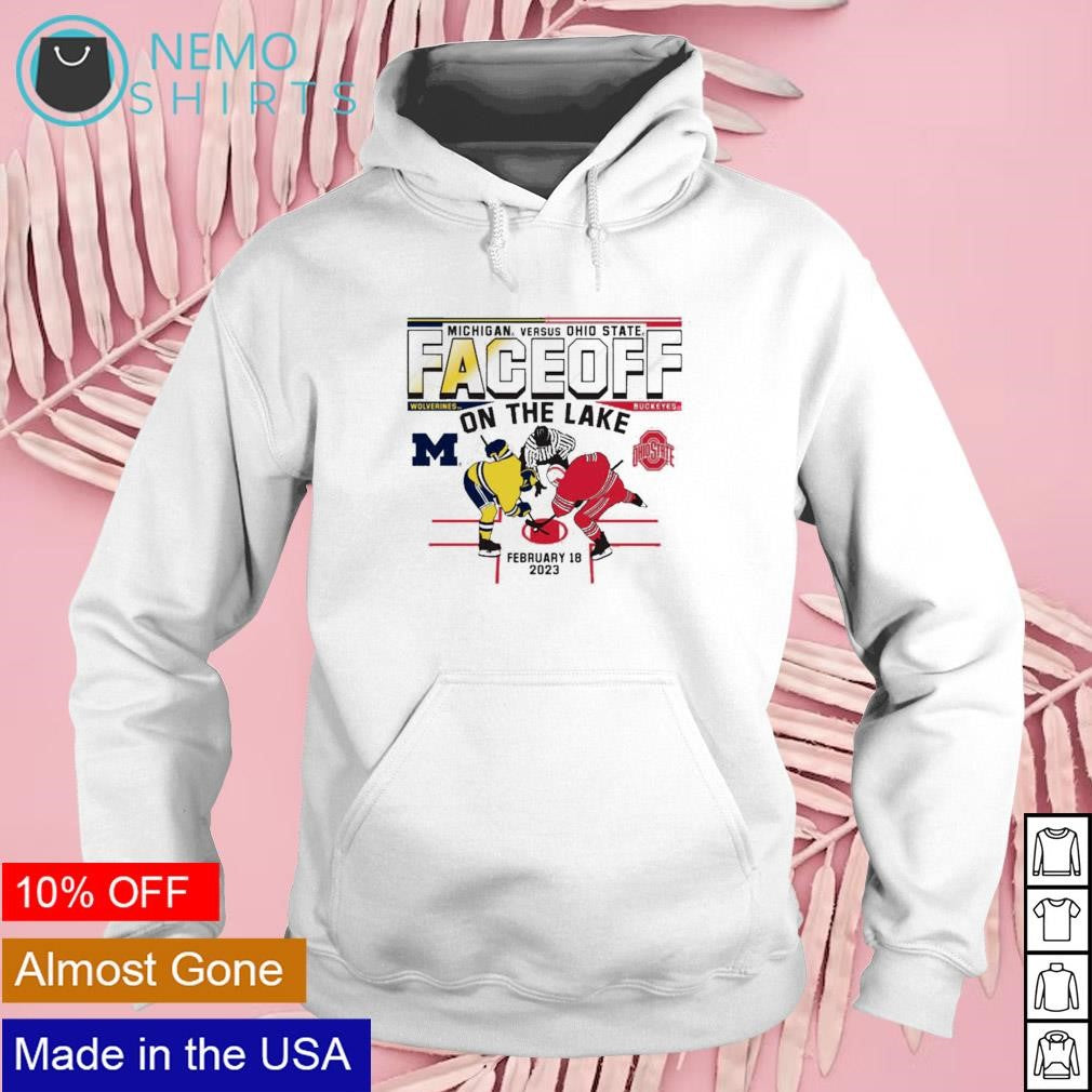 Michigan hockey vs Ohio State faceoff on the lake - Adult & Kids T-Shirts, Sweatshirts & Hoodies apparel design preview 2