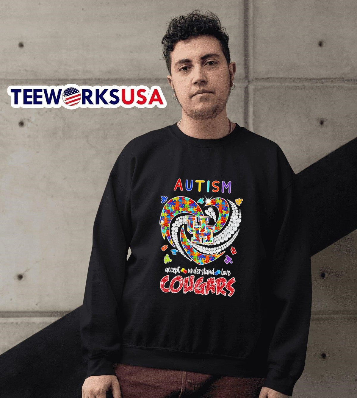 Autism accept understand love Cougars diamond heart - Adult & Kids T-Shirts, Sweatshirts & Hoodies apparel design preview 6