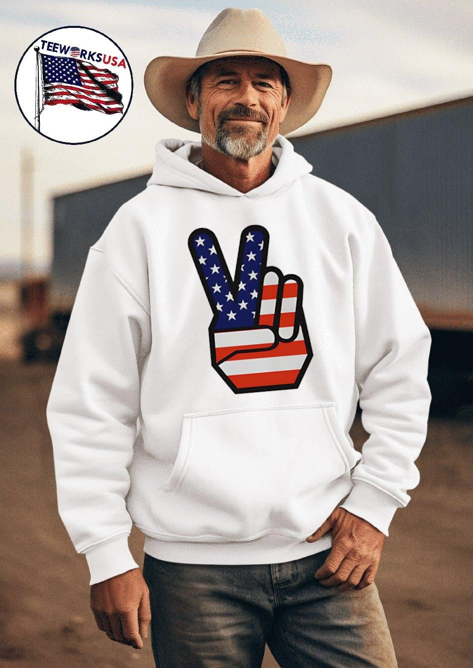 Kurt Cobain American flag peace hand - Adult & Kids T-Shirts, Sweatshirts & Hoodies apparel design preview 2