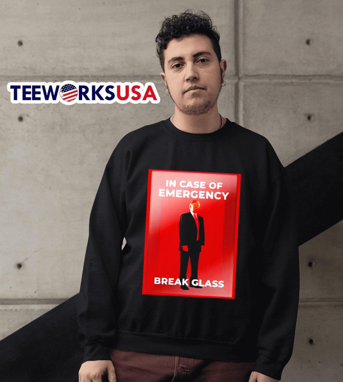 Donald Trump in case of emergency break glass - Adult & Kids T-Shirts, Sweatshirts & Hoodies apparel design preview 3