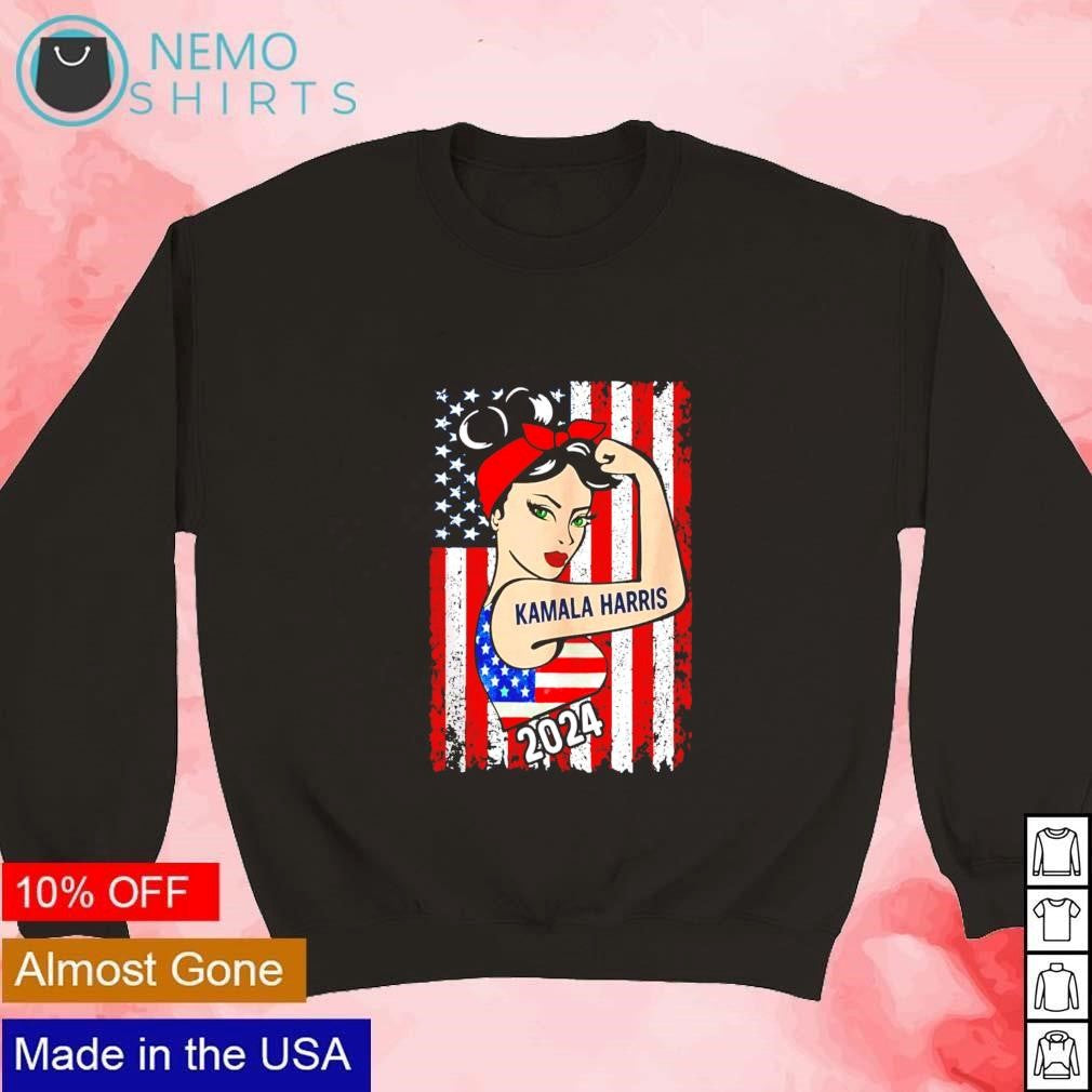American flag strong girl Kamala Harris 2024 - Adult & Kids T-Shirts, Sweatshirts & Hoodies apparel design preview 3