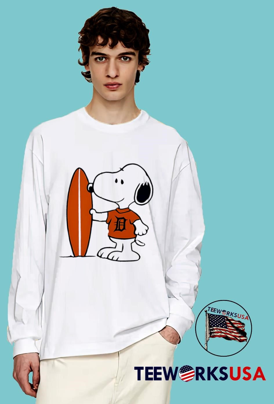 Detroit Tigers Snoopy Surfing - Adult & Kids T-Shirts, Sweatshirts & Hoodies apparel design preview 4
