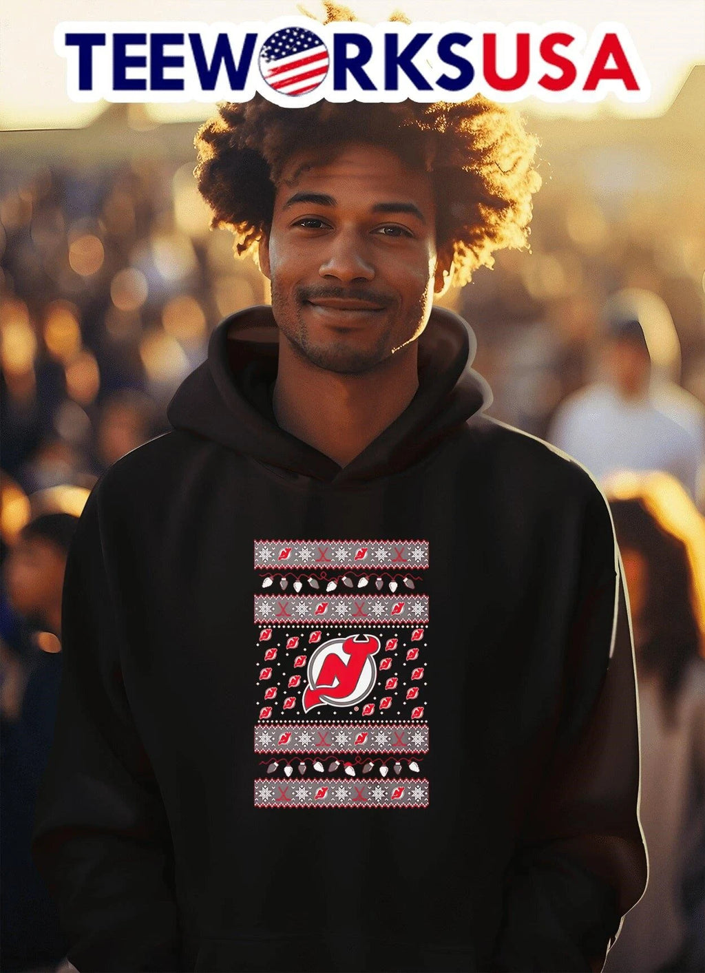 New Jersey Devils Holiday Lights - Adult & Kids T-Shirts, Sweatshirts & Hoodies apparel design preview 2
