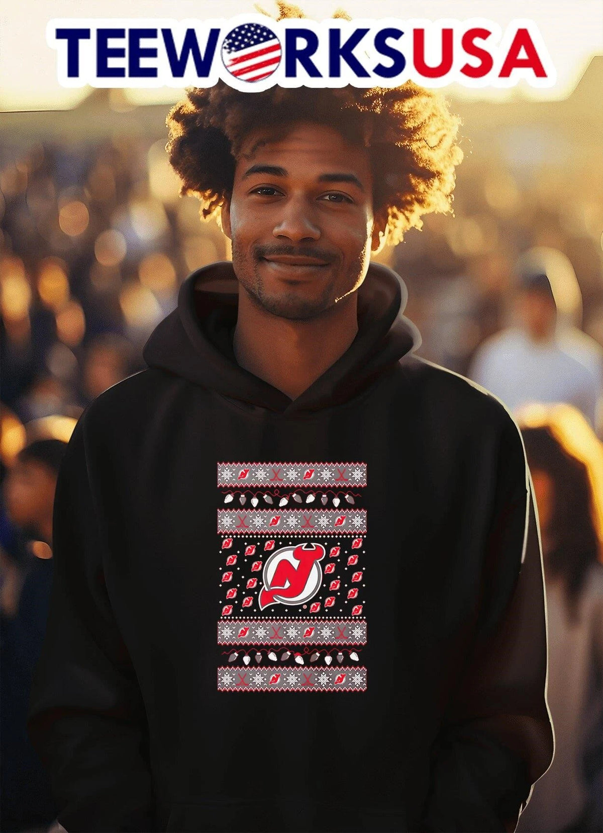 New Jersey Devils Holiday Lights - Adult & Kids T-Shirts, Sweatshirts & Hoodies apparel design preview 2