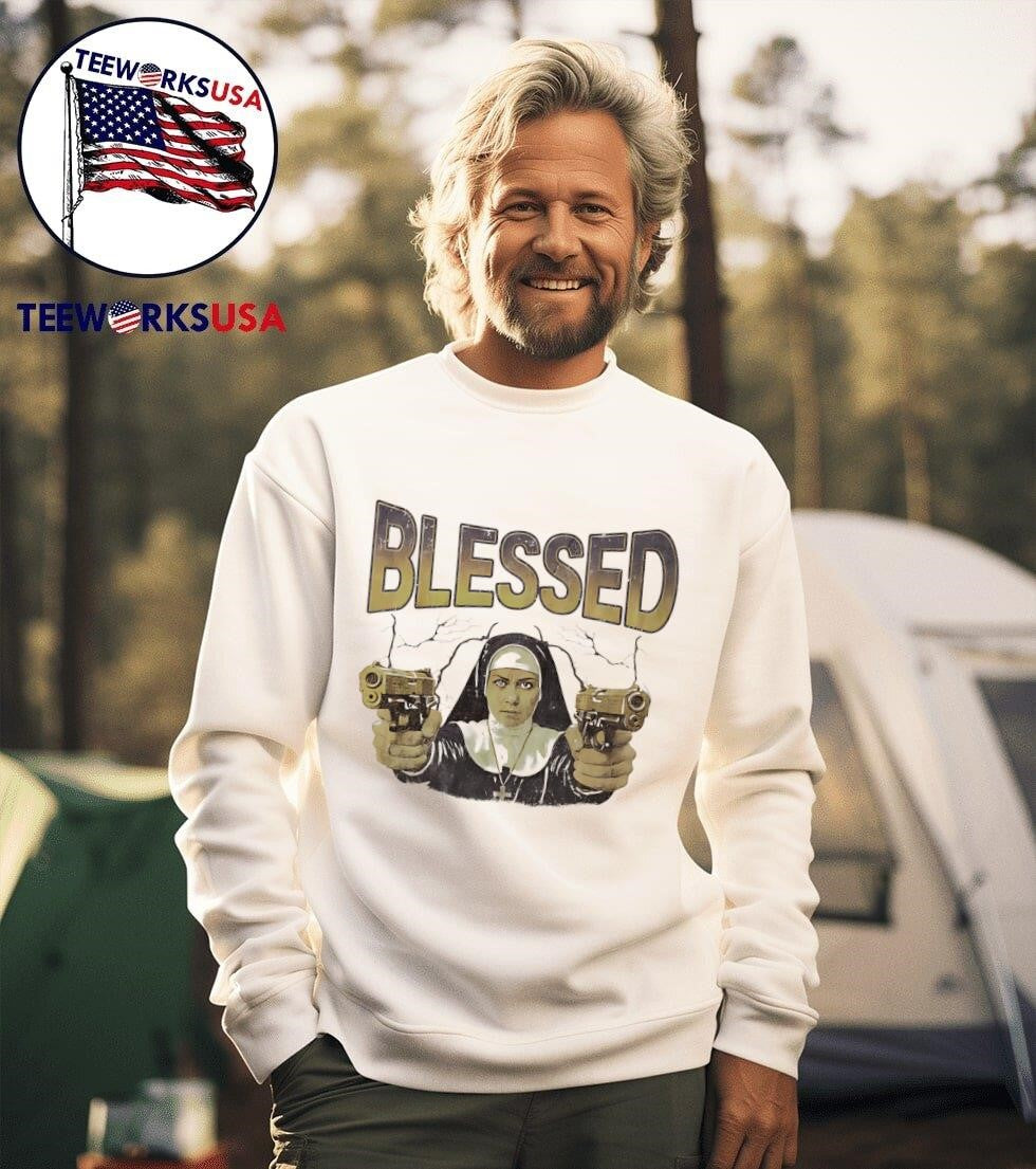 Blessed nun with gun - Adult & Kids T-Shirts, Sweatshirts & Hoodies apparel design preview 3