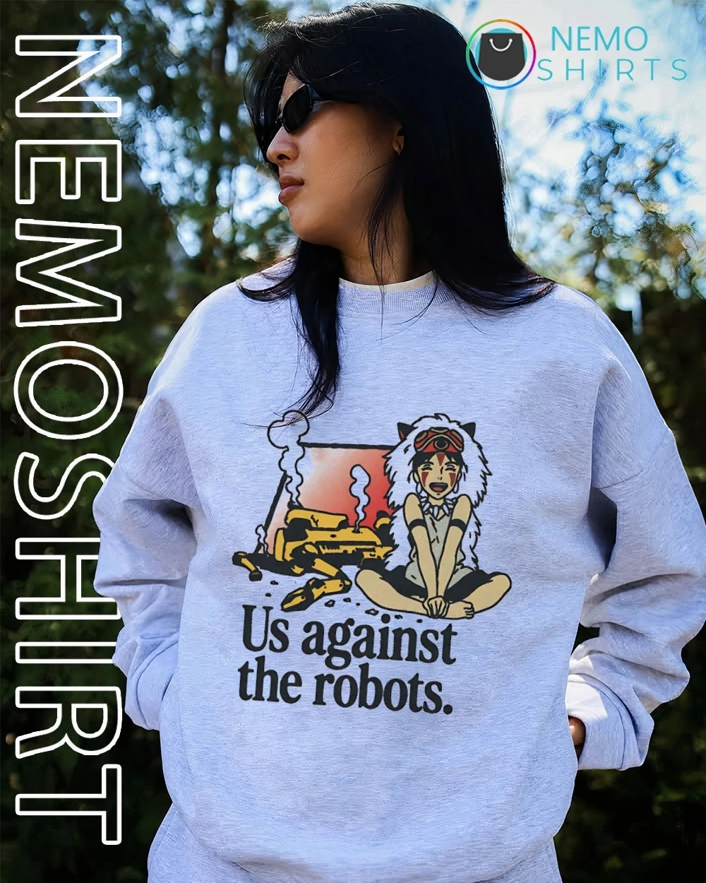 Princess Mononoke us against the robots - Adult & Kids T-Shirts, Sweatshirts & Hoodies apparel design preview 4