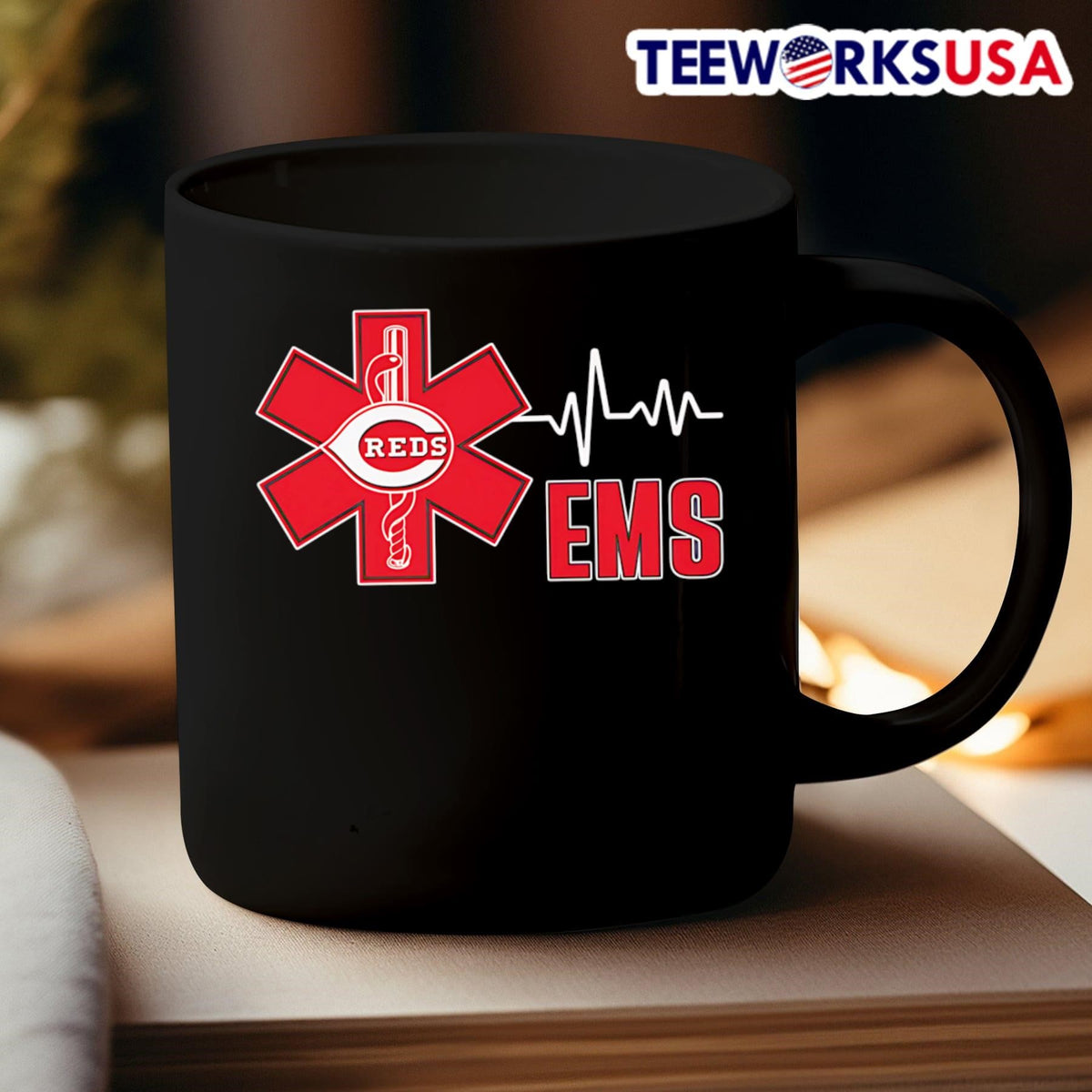 EMS heartbeat Cincinnati Reds logo - Adult & Kids T-Shirts, Sweatshirts & Hoodies apparel design preview 3