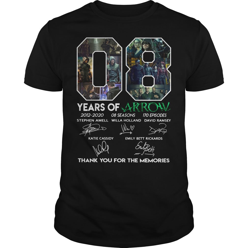 08 Years Of Arrow Thank You For The Memories - Adult & Kids T-Shirts, Sweatshirts & Hoodies apparel design preview 1
