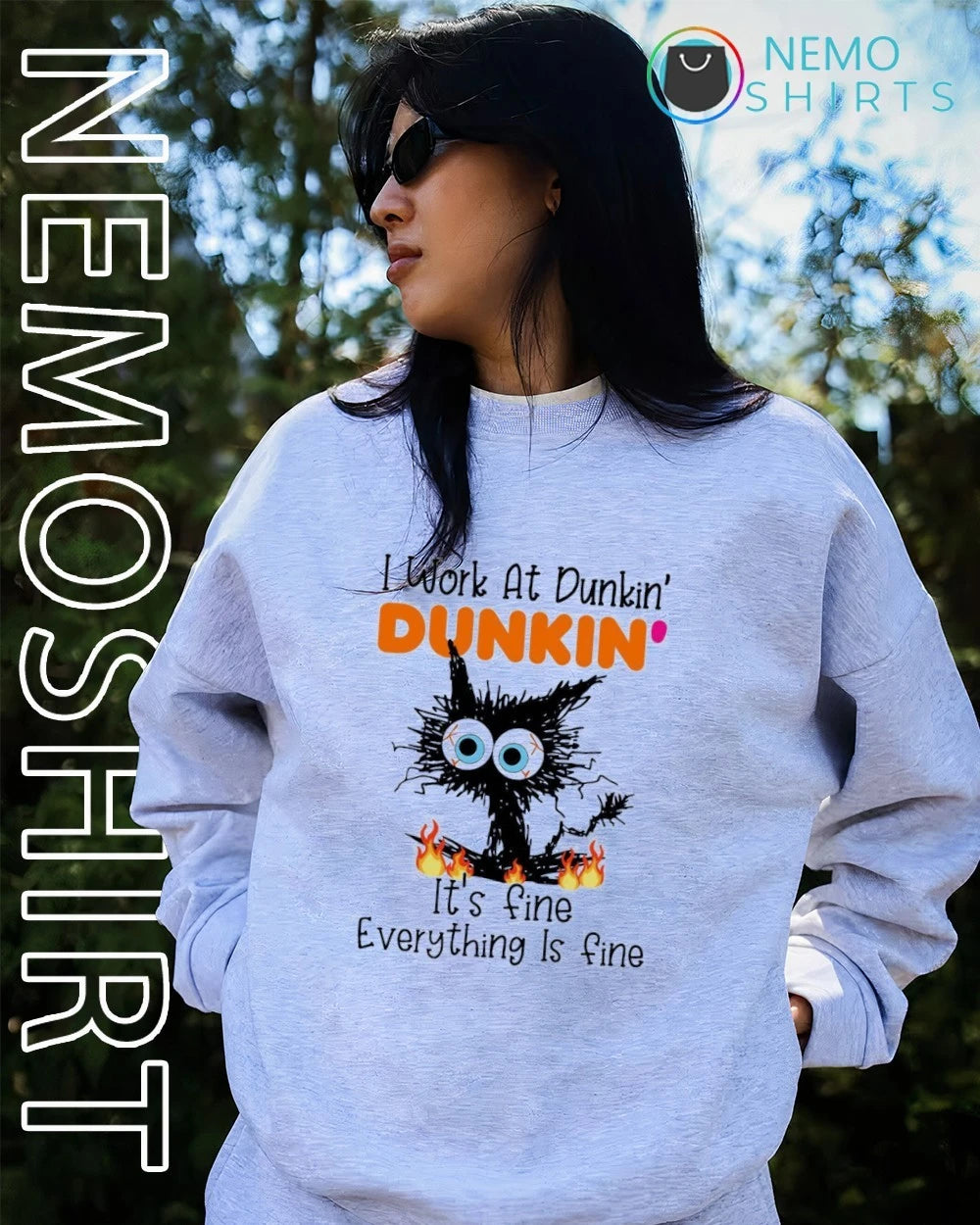 Black cat I work at Dunkin' Donuts it's fine - Adult & Kids T-Shirts, Sweatshirts & Hoodies product image 3