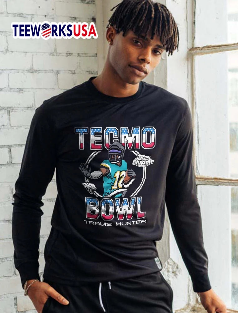 Tecmo Bowl x Topps Chrome Jaguars Travis Hunter - Adult & Kids T-Shirts, Sweatshirts & Hoodies apparel design preview 5