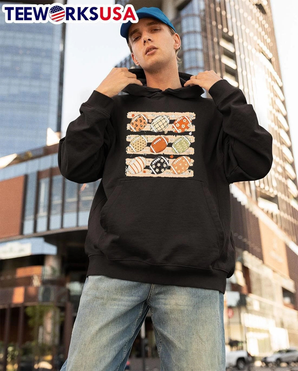Nine Patterned Footballs Floral Hearts Leopard Autumn - Adult & Kids T-Shirts, Sweatshirts & Hoodies apparel design preview 3