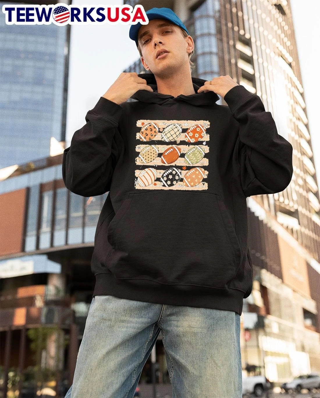 Nine Patterned Footballs Floral Hearts Leopard Autumn - Adult & Kids T-Shirts, Sweatshirts & Hoodies apparel design preview 3