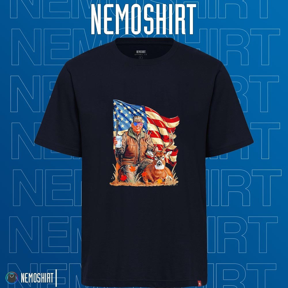 Donald Trump deer hunting parotic American flag - Adult & Kids T-Shirts, Sweatshirts & Hoodies apparel design preview 1
