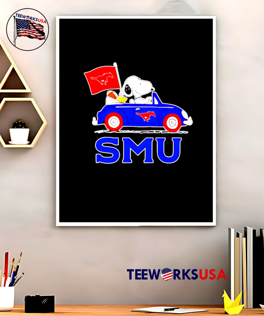Snoopy and Woodstock driving SMU Mustangs - Adult & Kids T-Shirts, Sweatshirts & Hoodies apparel design preview 5
