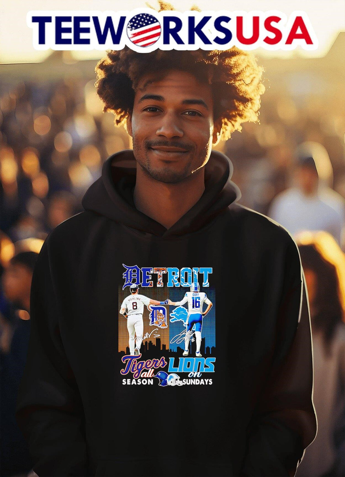 Detroit Tigers Lions Matt Vierling and Jared Goff - Adult & Kids T-Shirts, Sweatshirts & Hoodies apparel design preview 2