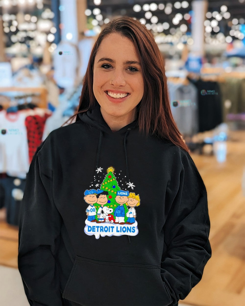 Peanuts characters Detroit Lions Christmas - Adult & Kids T-Shirts, Sweatshirts & Hoodies apparel design preview 5