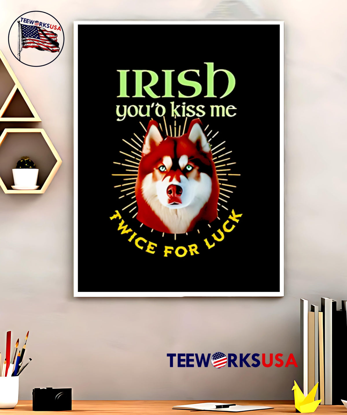 Irish You'd Kiss Me Twice For Luck Husky - Adult & Kids T-Shirts, Sweatshirts & Hoodies apparel design preview 5