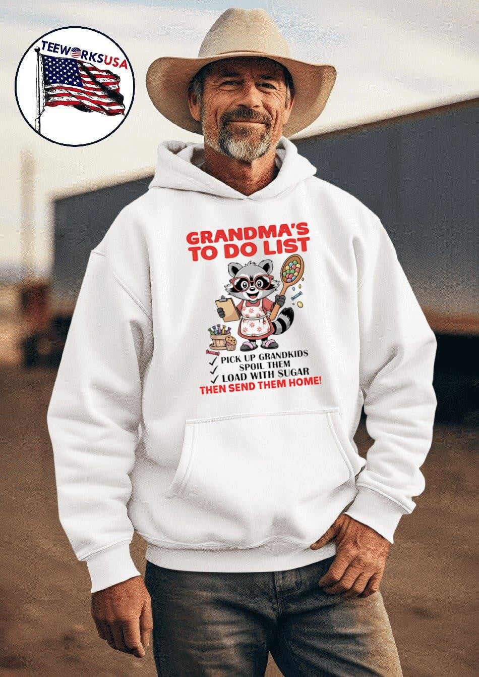 Raccoon grandma's to do list then send them home - Adult & Kids T-Shirts, Sweatshirts & Hoodies apparel design preview 2