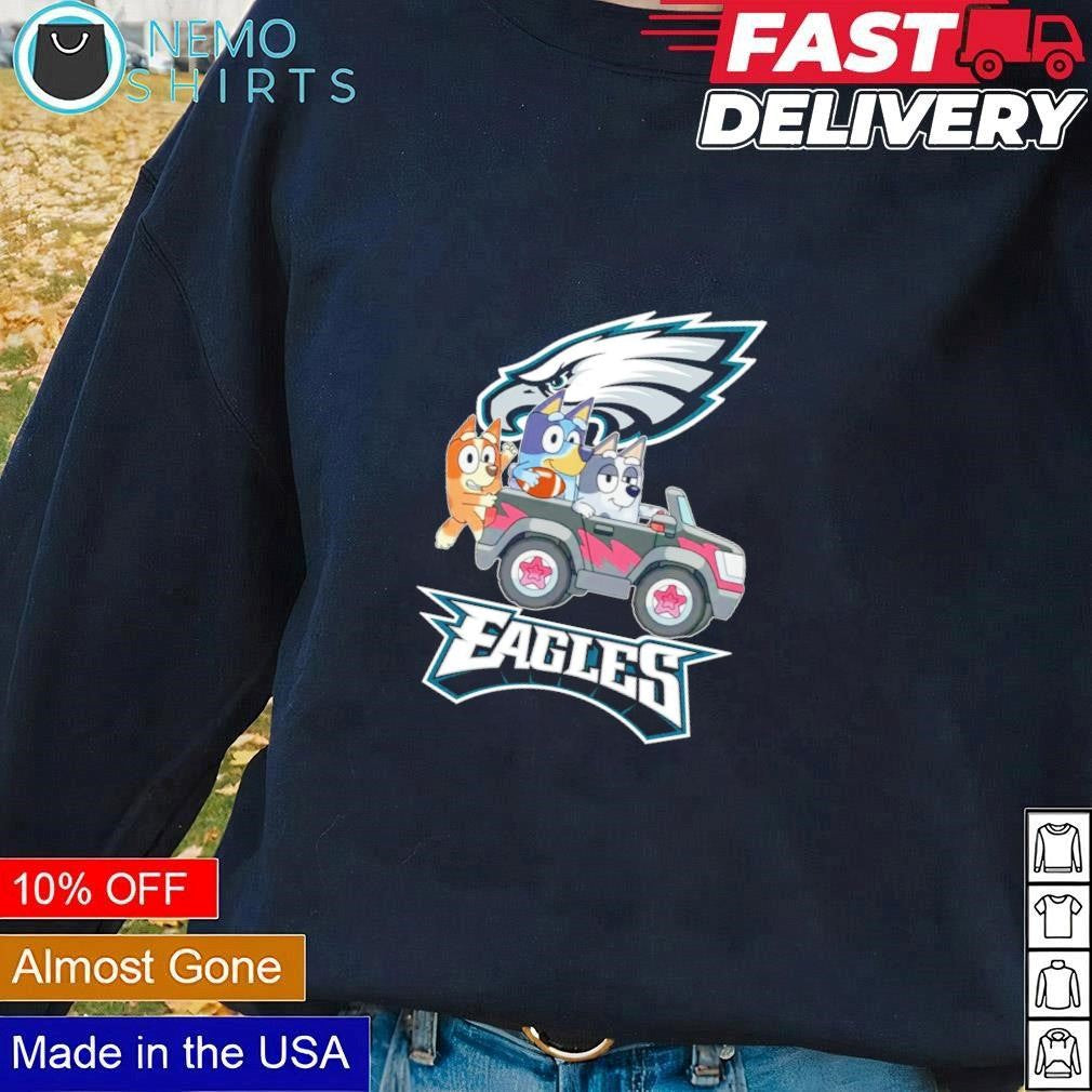 The Bluey characters driving car Philadenphia Eagles - Adult & Kids T-Shirts, Sweatshirts & Hoodies apparel design preview 1