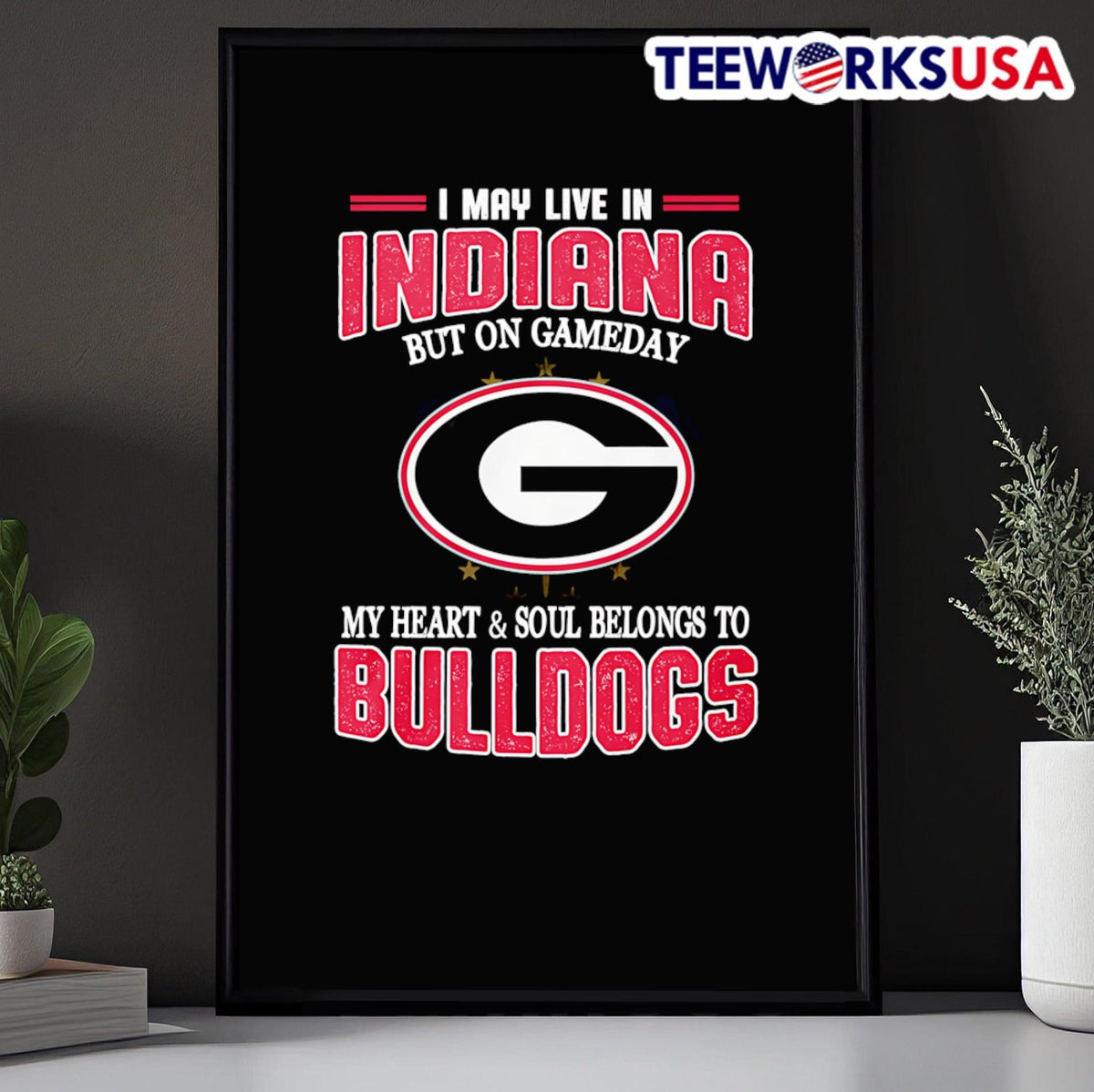 I may live in Indiana but on gameday my heart and - Adult & Kids T-Shirts, Sweatshirts & Hoodies apparel design preview 5