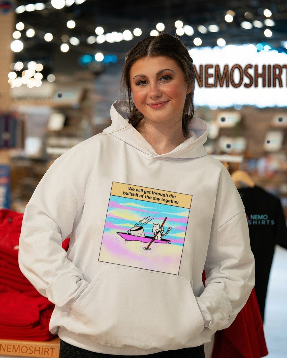 We will get through the bullshit of day together cat - Adult & Kids T-Shirts, Sweatshirts & Hoodies apparel design preview 3
