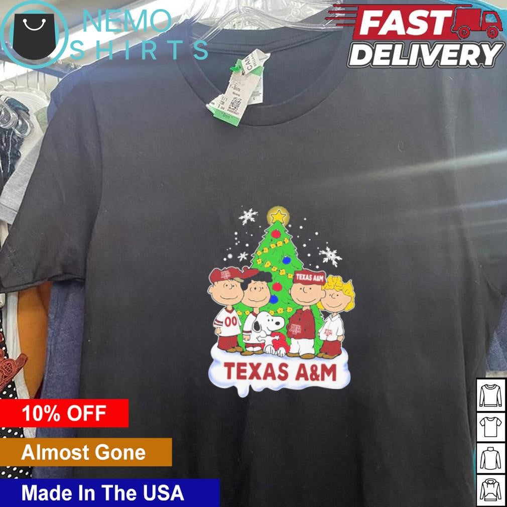 Texas A&M Peanuts characters stand beside Christmas - Adult & Kids T-Shirts, Sweatshirts & Hoodies apparel design preview 5