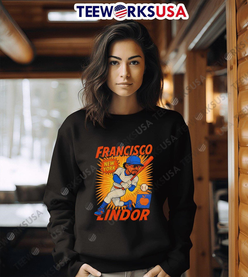 Francisco Lindor New York Mets caricature apple - Adult & Kids T-Shirts, Sweatshirts & Hoodies apparel design preview 6