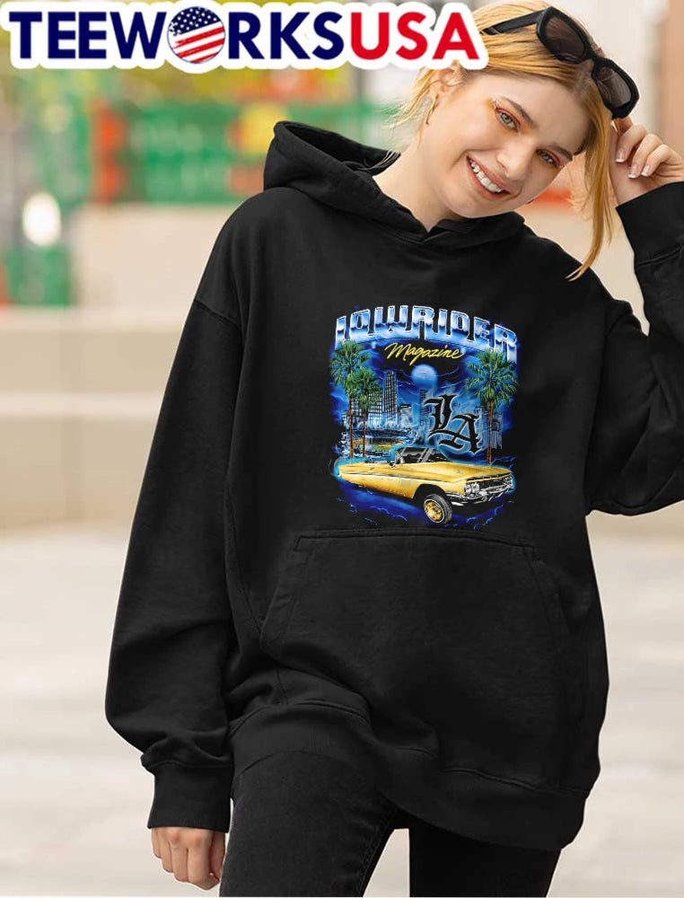 Lowrider Magazine LA Gold Impala Convertible Dodger - Adult & Kids T-Shirts, Sweatshirts & Hoodies apparel design preview 4